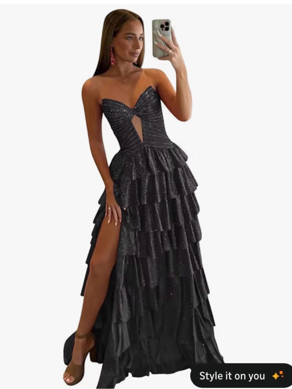 Strapless Black Glitter Tiered Ruffled dress (Amazon)